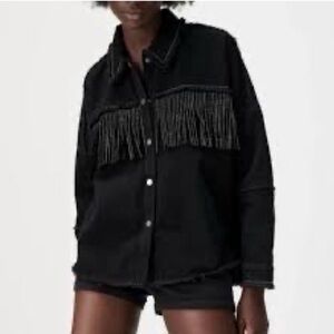 Zara Black Jean Jacket with Fringe Detail